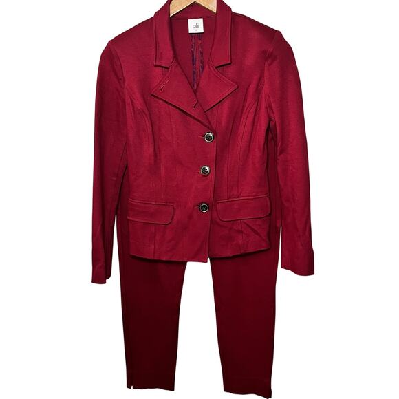 CAbi Pant Suit Set Rhubarb Outing Blazer Ponte Office Career Business Fall 2 - Picture 1 of 9